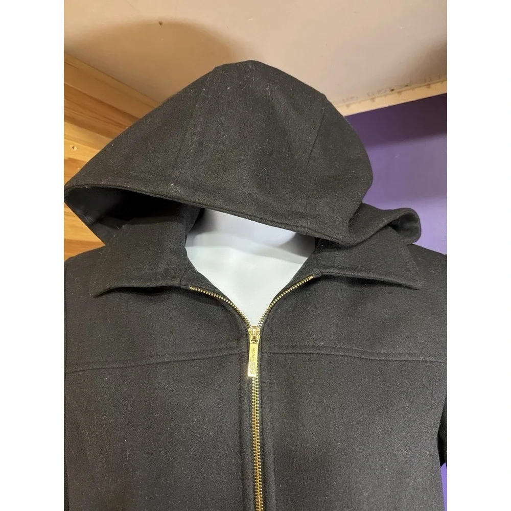 Michael Kors Black Hooded Wool Blend Coat Gold Zip Womens Approx‎ XL